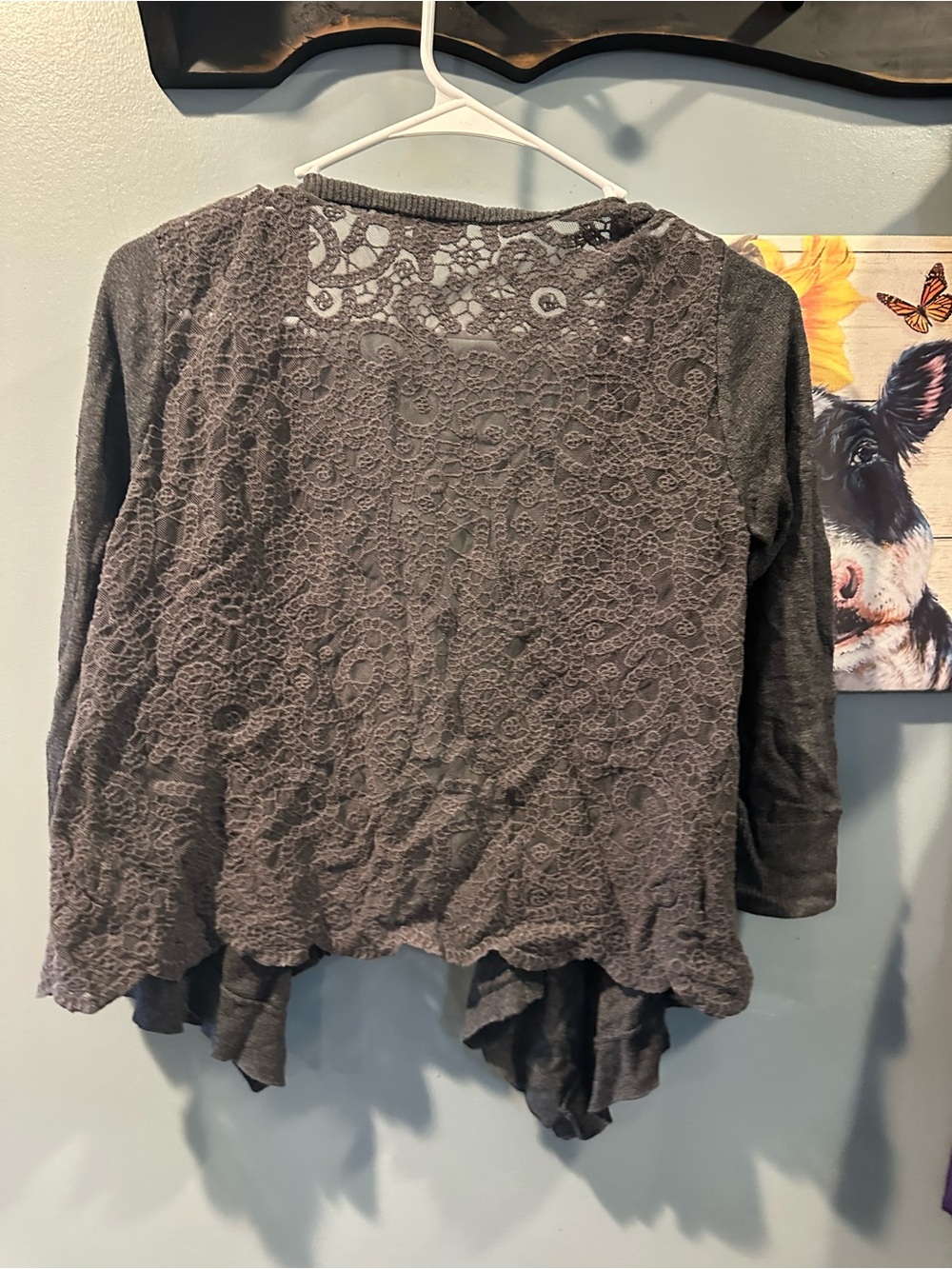 American Eagle Outfitters Charcoal Lace-Back Open Draped Cardigan - Picture 3 of 4